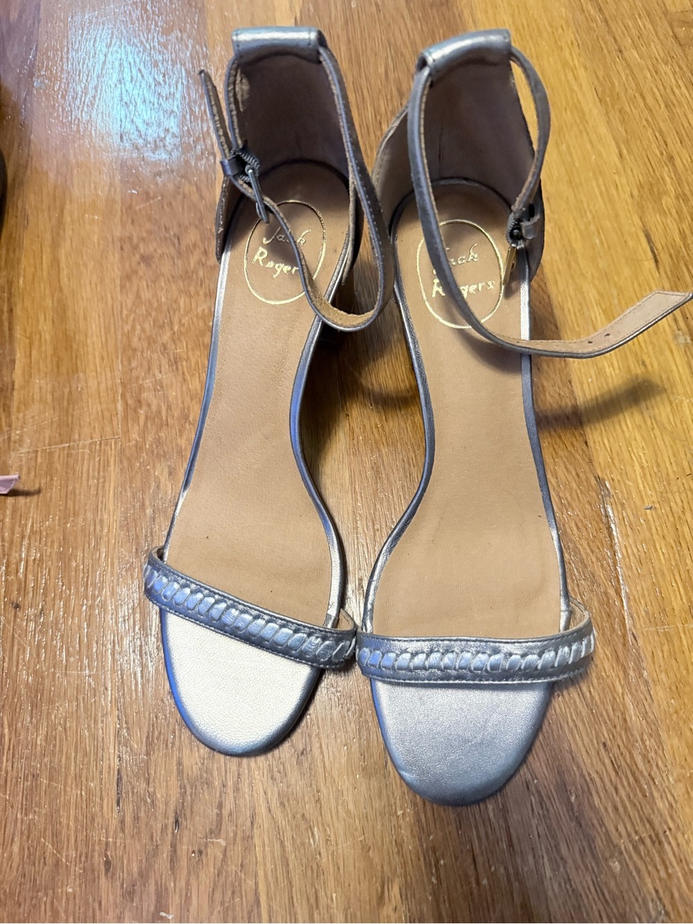 Jack Rogers Metallic Silver Ankle-Strap Heels Never worn